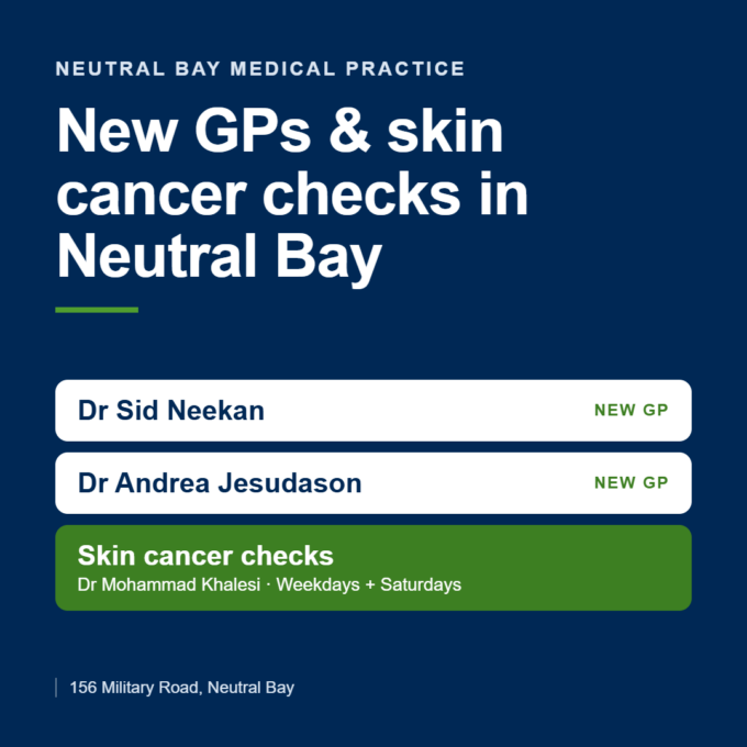 Dr Sid Neekan, Dr Andrea Jesudason and Dr Mohammad Khalesi, GPs at Neutral Bay Medical Practice